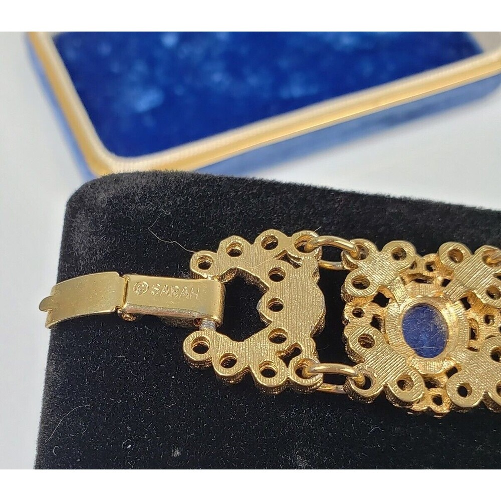 Vintage 1975 Sarah Coventry Victorian Blue Bracelet With Adjustable Ring Set - Picture 9 of 16